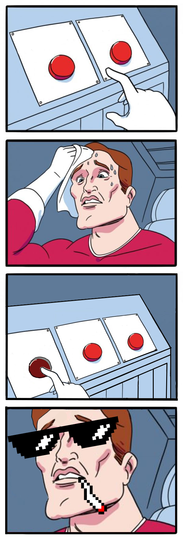 2 buttons meme template with 3rd button added meme template
