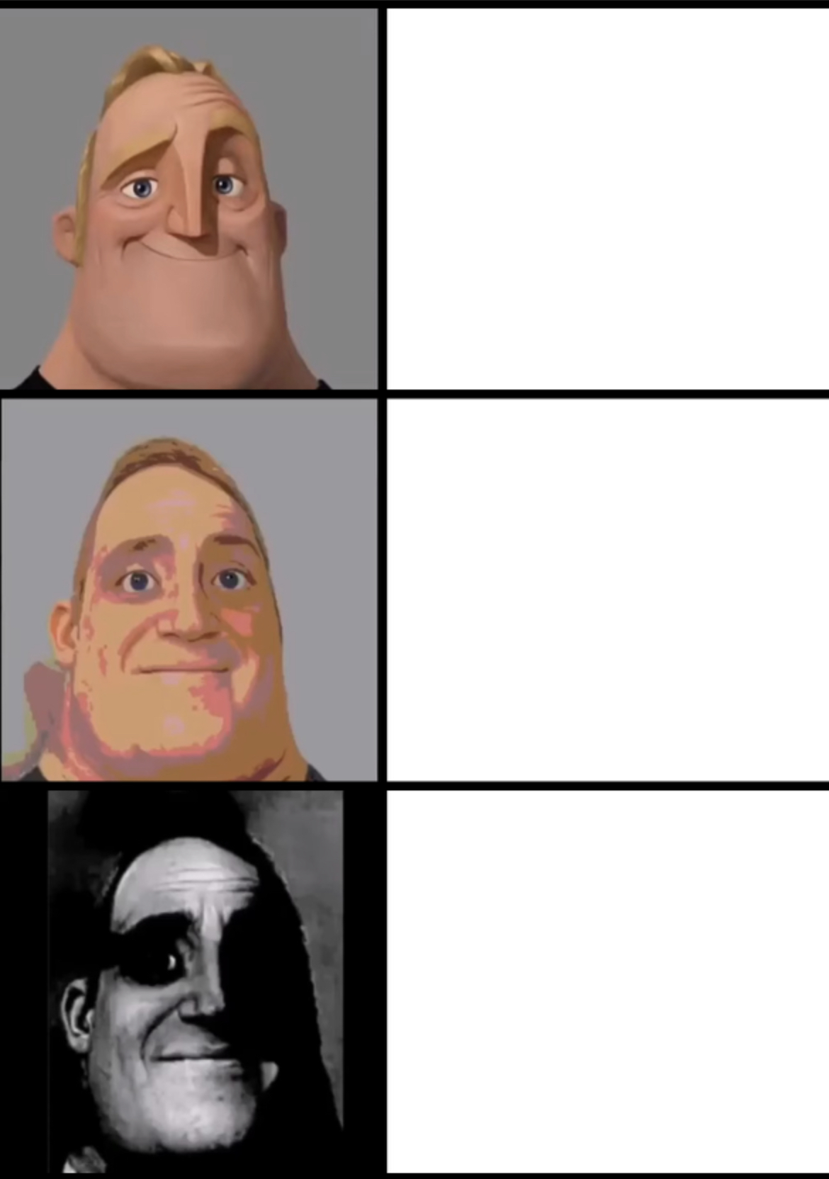 3 Frame Uncanny Mr. Incredible meme template