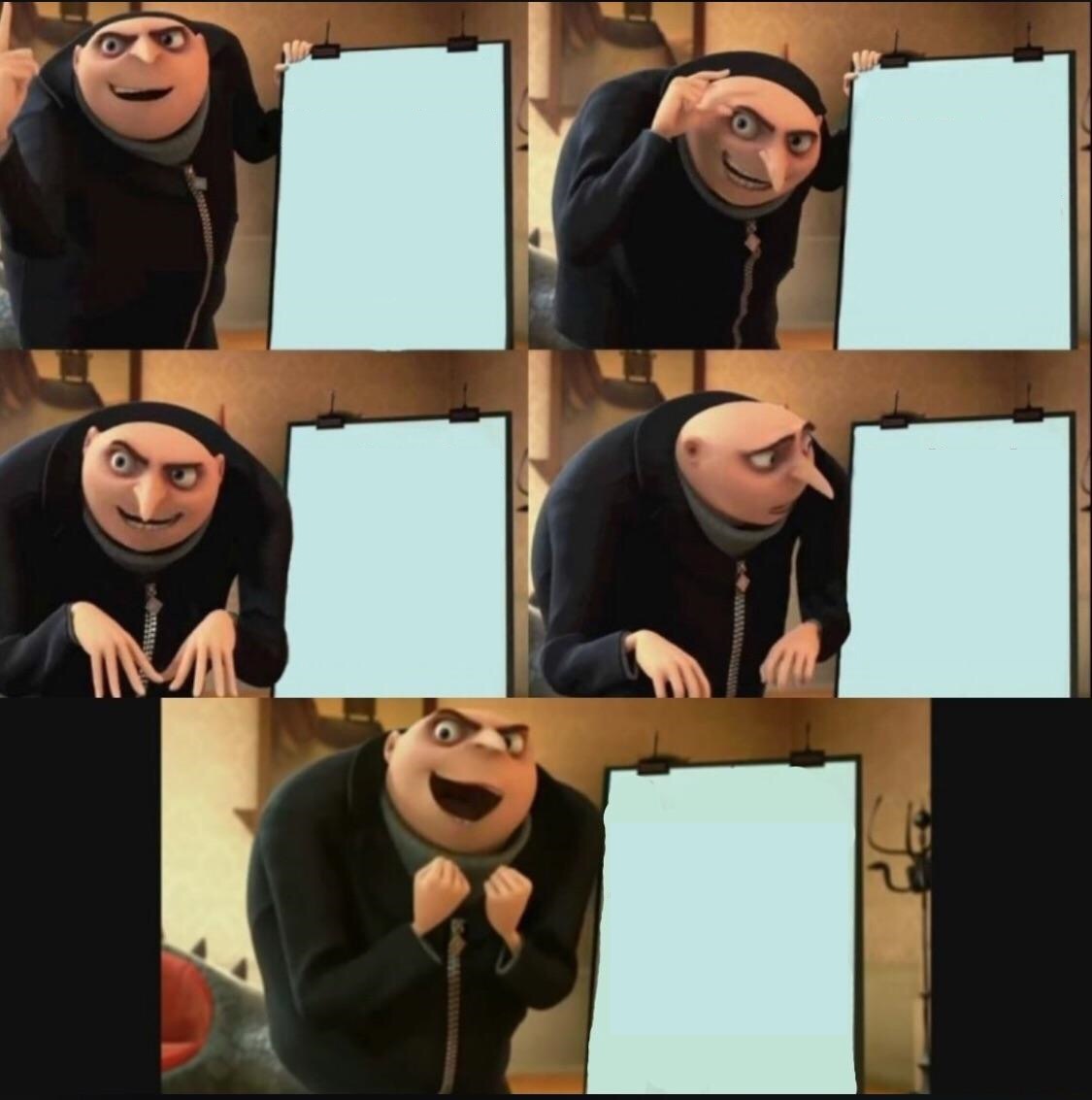 5 panel gru meme meme template