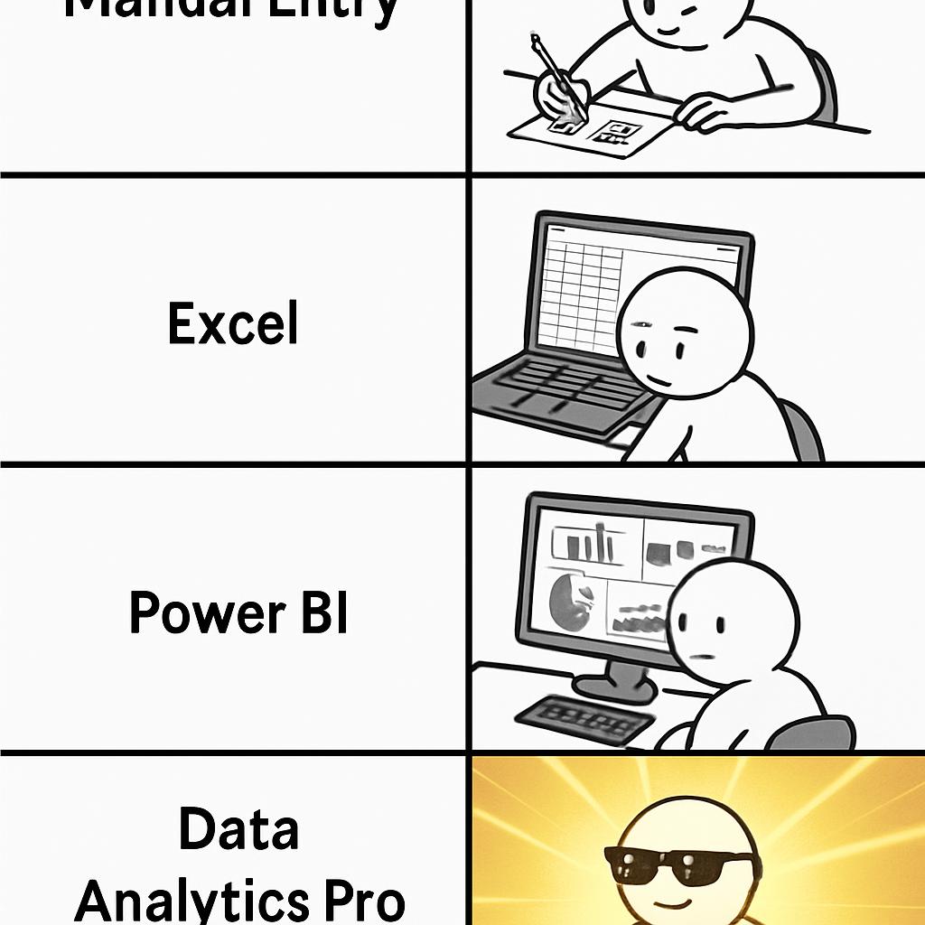 Template meme A 4-panel meme showing progression: Manual Entry → Tally → Excel