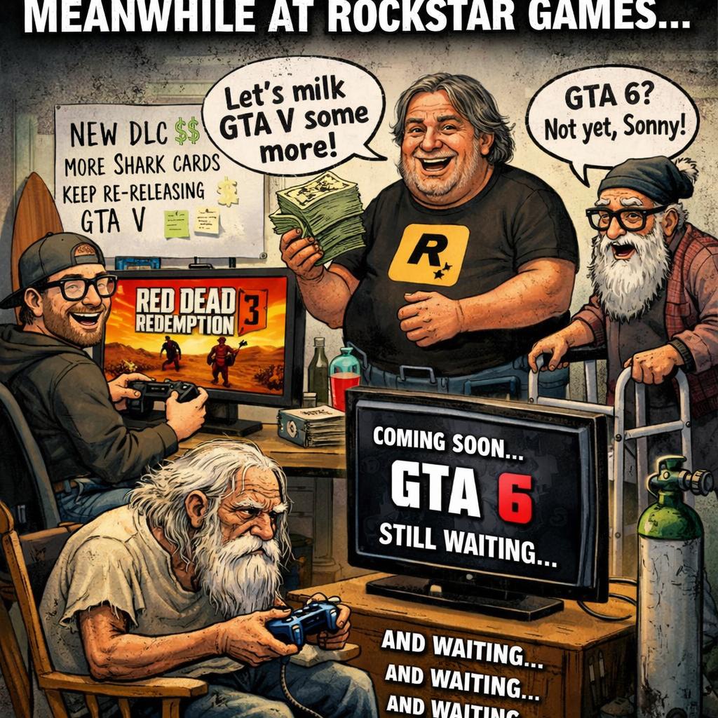 Plantilla de meme A funny meme that makes fun of rockstar for delaying GTA 6