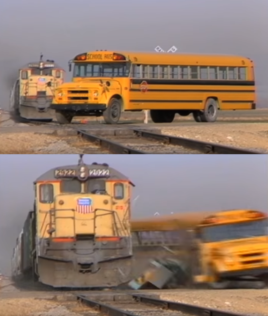 Plantilla de meme A train hitting a school bus