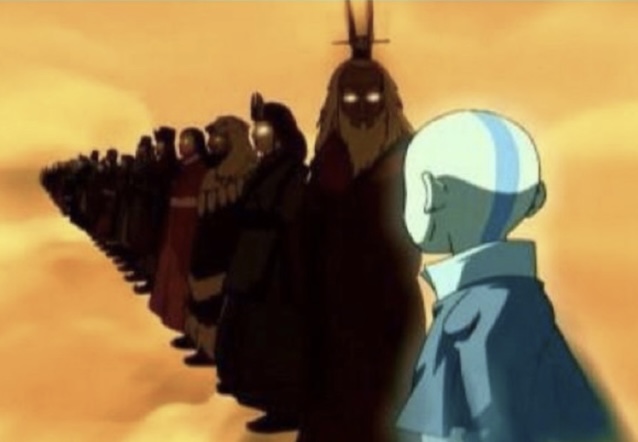 Template meme Aang sees past avatars