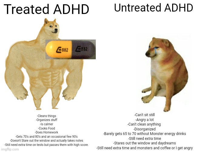 Plantilla de meme ADHD Buff Doge and Cheems