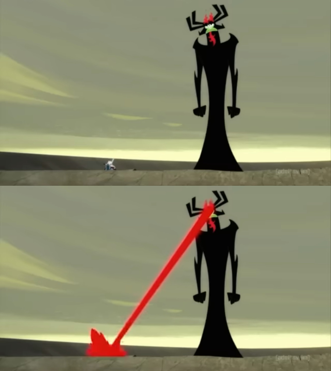 Template meme Aku obliterated the Scotsman