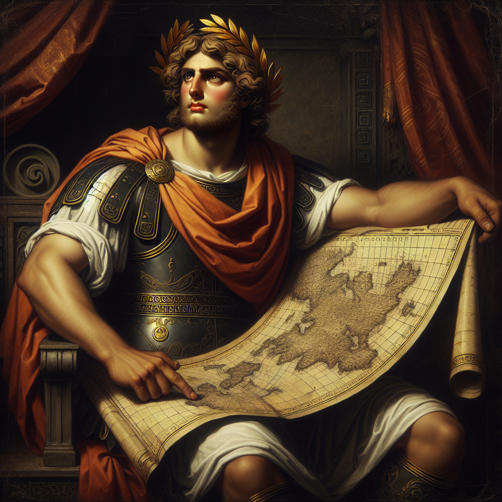Template meme Alexander the great sitting with a map in his hands