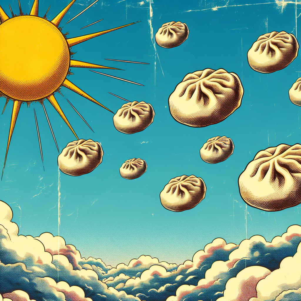 Plantilla de meme amazing jummy dumplings in the sky, sun, weather is sweet, yeah