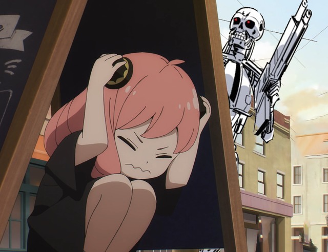 Plantilla de meme Anya hiding from terminator