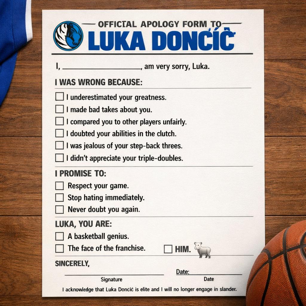 Template meme Apology form to Luka Doncic