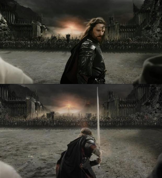 Template meme Aragorn in battle