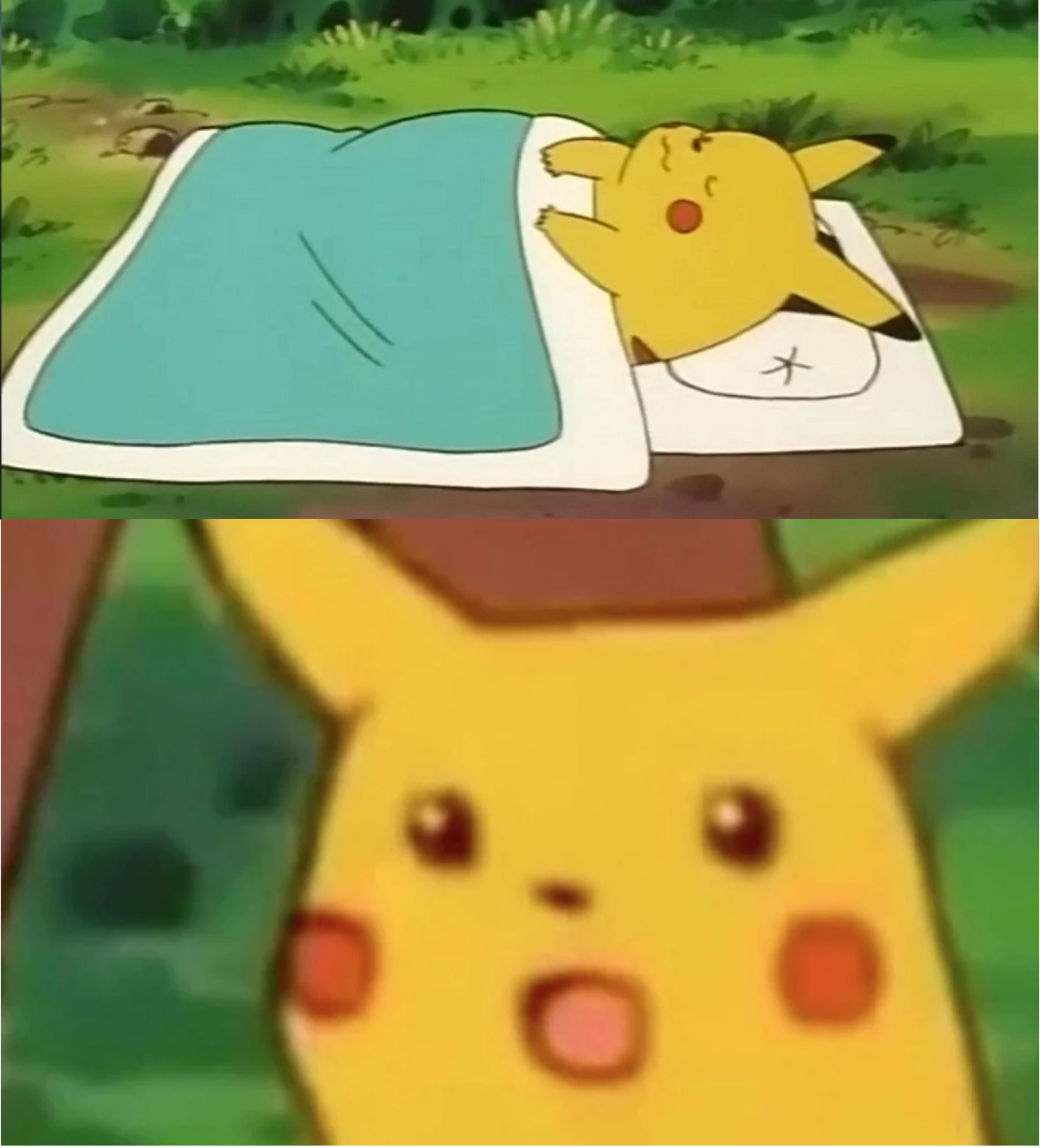 Plantilla de meme Asleep Pikachu Then Awake