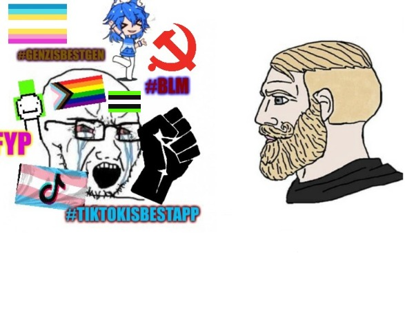 Plantilla de meme average liberal VS chad (Outdated)
