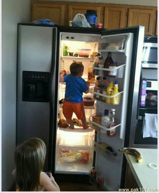 Template meme baby getting food from fridge