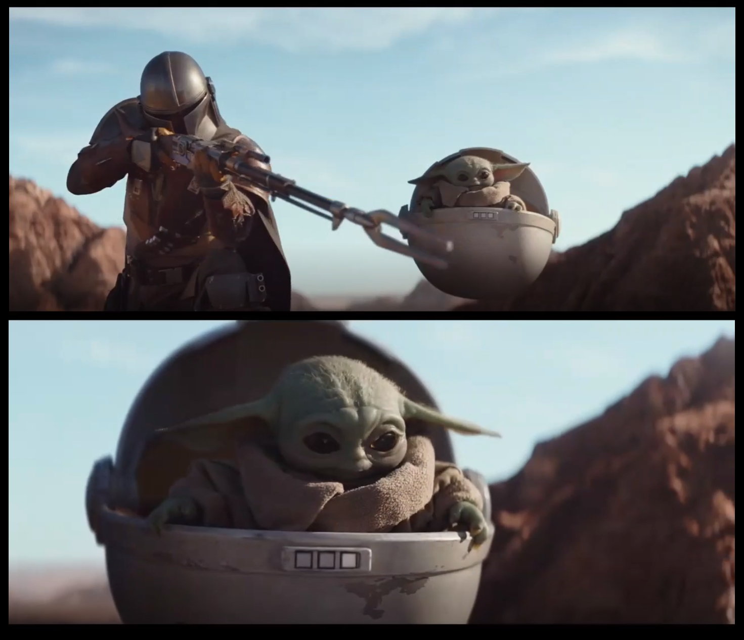 Plantilla de meme Baby Yoda Mandalorian