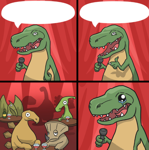 Plantilla de meme Bad dino joke fixed textboxes