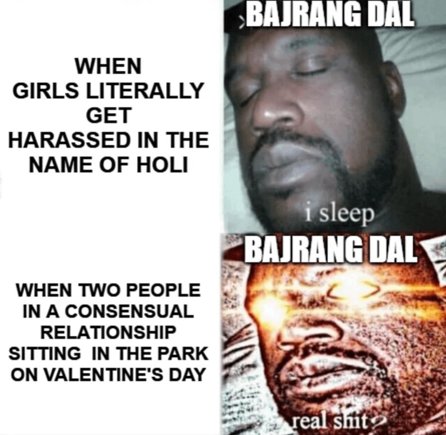Plantilla de meme Bajrang dal holi valentine's day women harassment meme