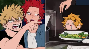 Template meme Bakugo yelling at Denki