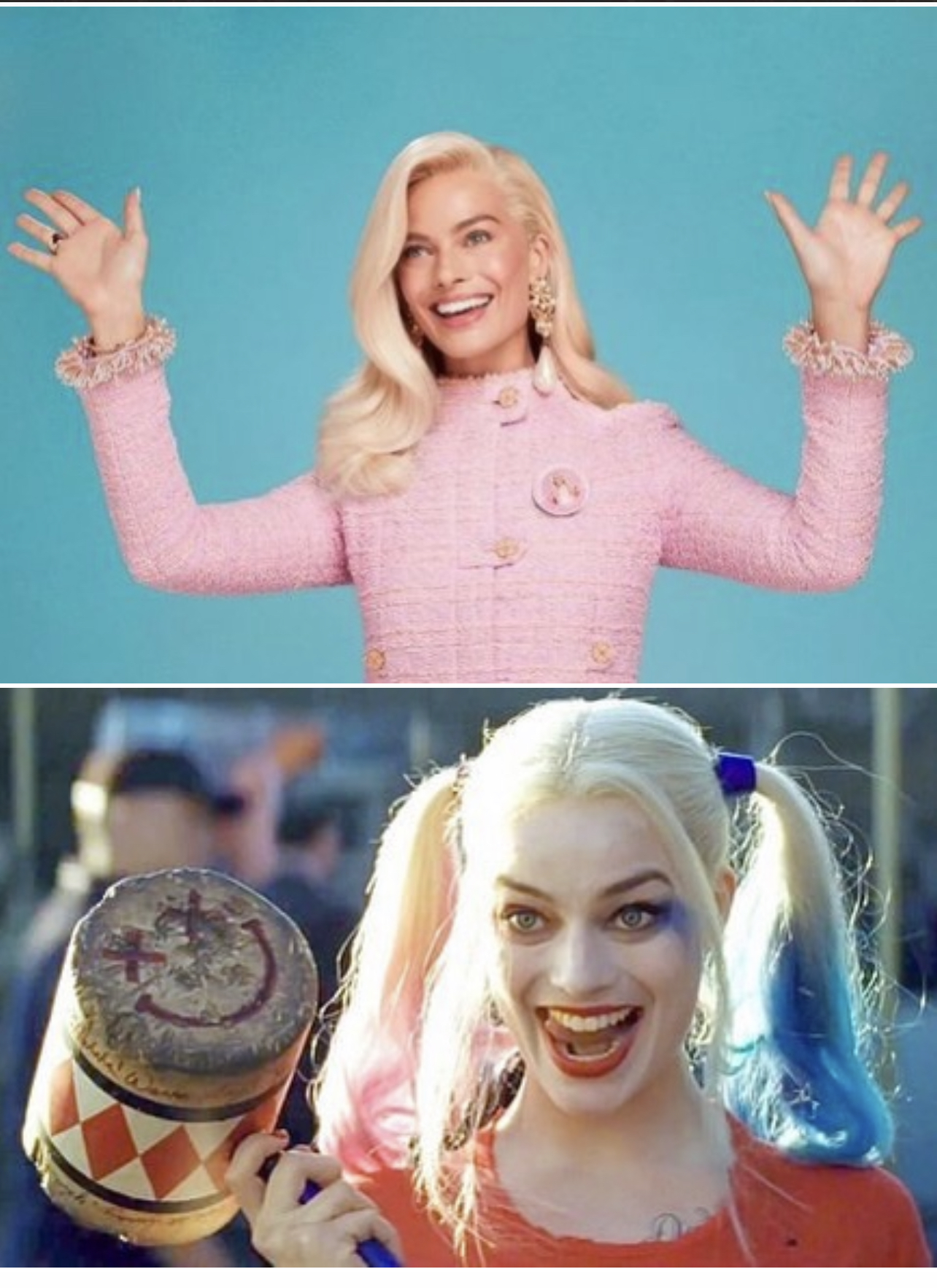Template meme Barbie versus Harley Quinn