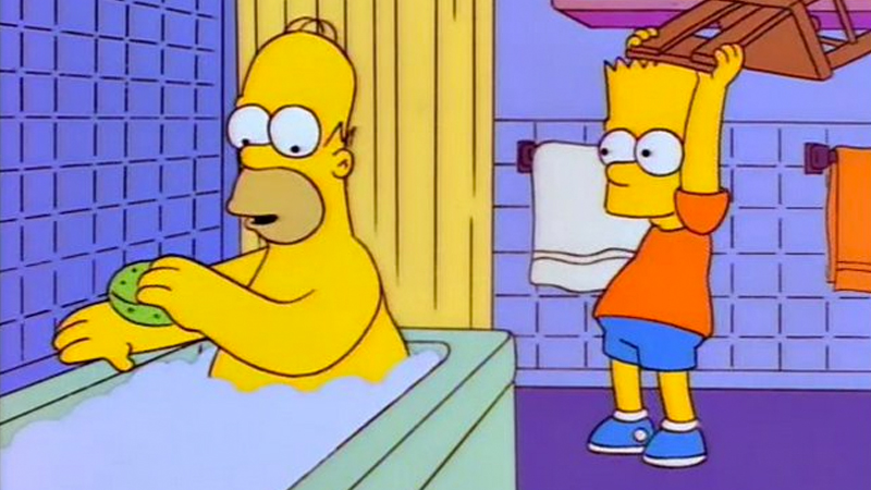 Template meme bart hitting homer with a chair