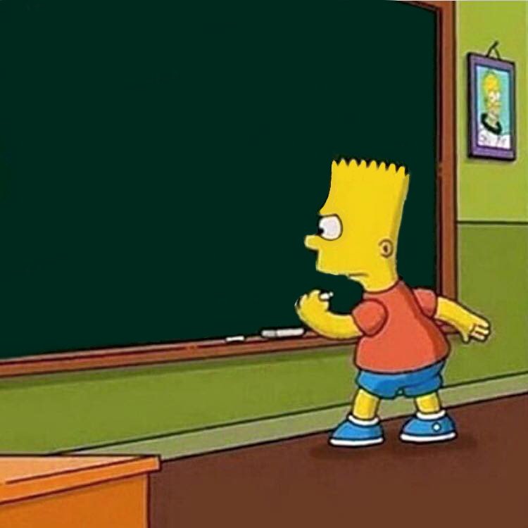 Plantilla de meme Bart Simpson writing on chalkboard