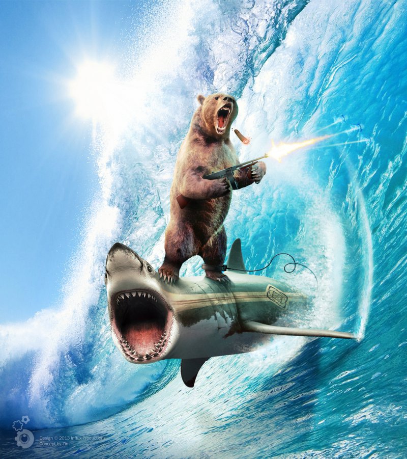 Bear Riding Shark meme template