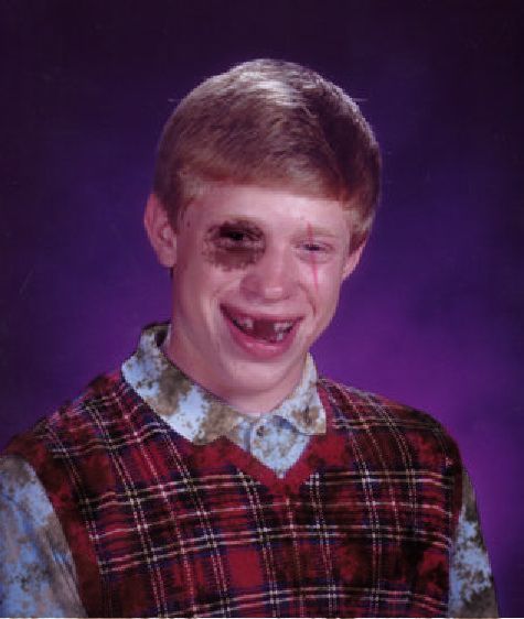 Plantilla de meme Beat-up Bad Luck Brian