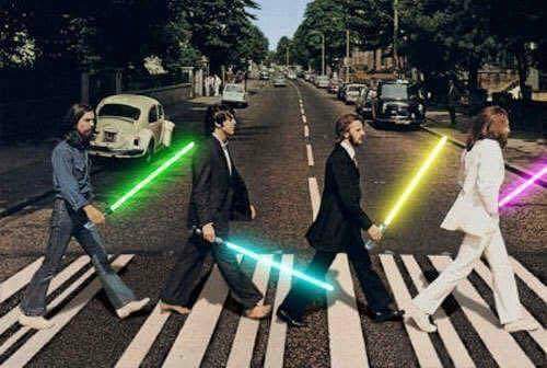 Template meme Beatles with Light sabers