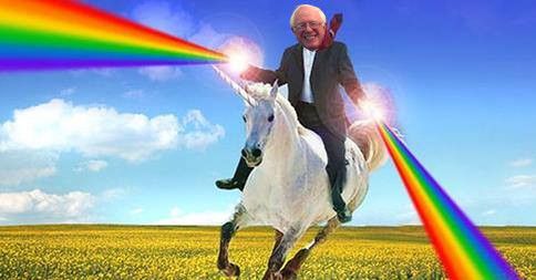 Template meme Bernie Sanders on magical unicorn