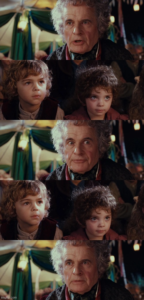 Template meme Bilbo Baggins Talks To Kids In The Shire Blank Template