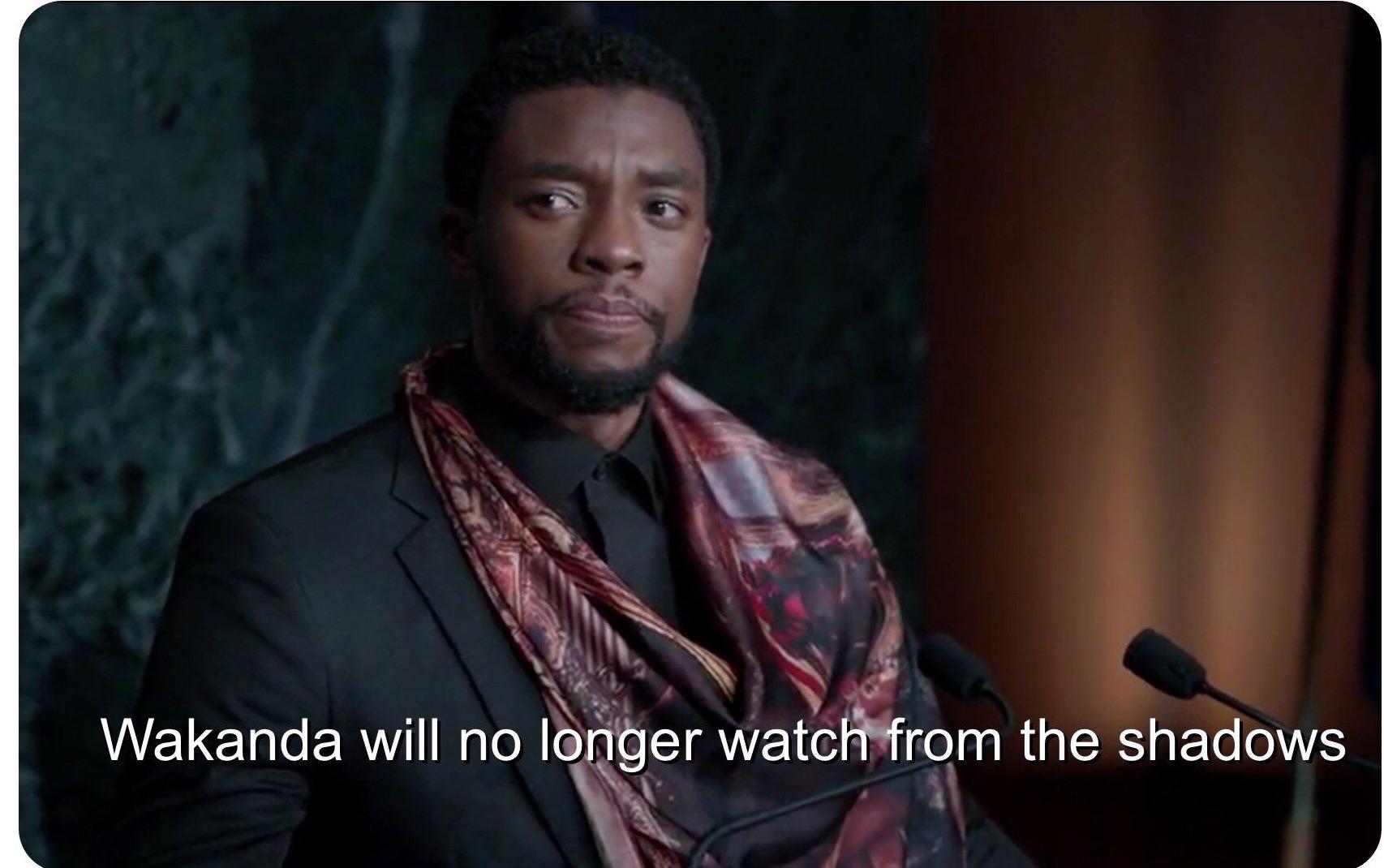 Template meme Black panther wakanda will no longer watch from the shadows