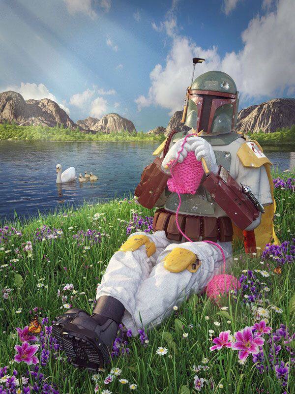 Plantilla de meme Boba fett knitting