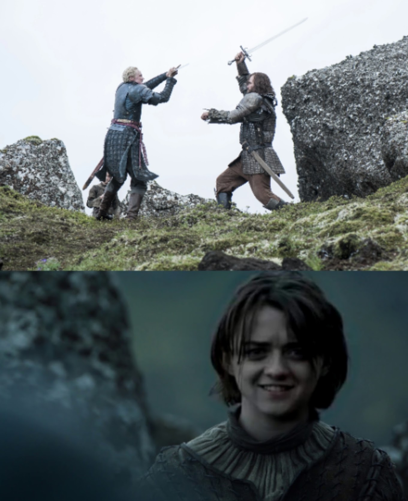 Template meme Brienne vs. The Hound, Arya smiles