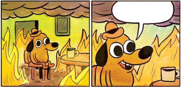 Template meme burning dog