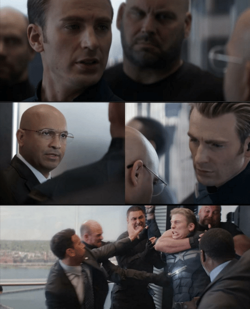 Plantilla de meme Captain America Elevator Fight