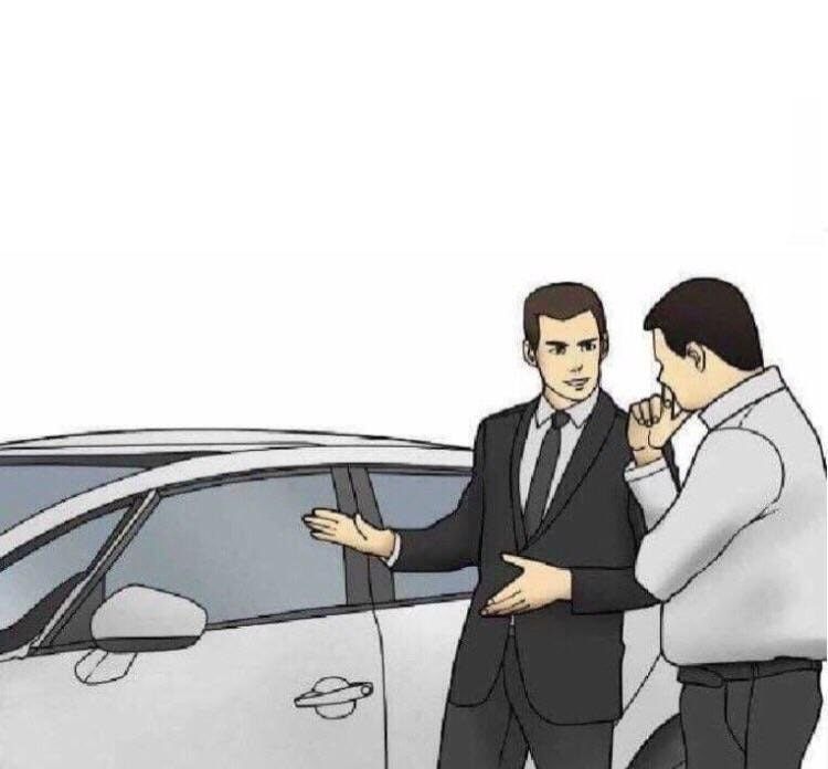 Plantilla de meme Car Salesman Slaps Roof Of Car