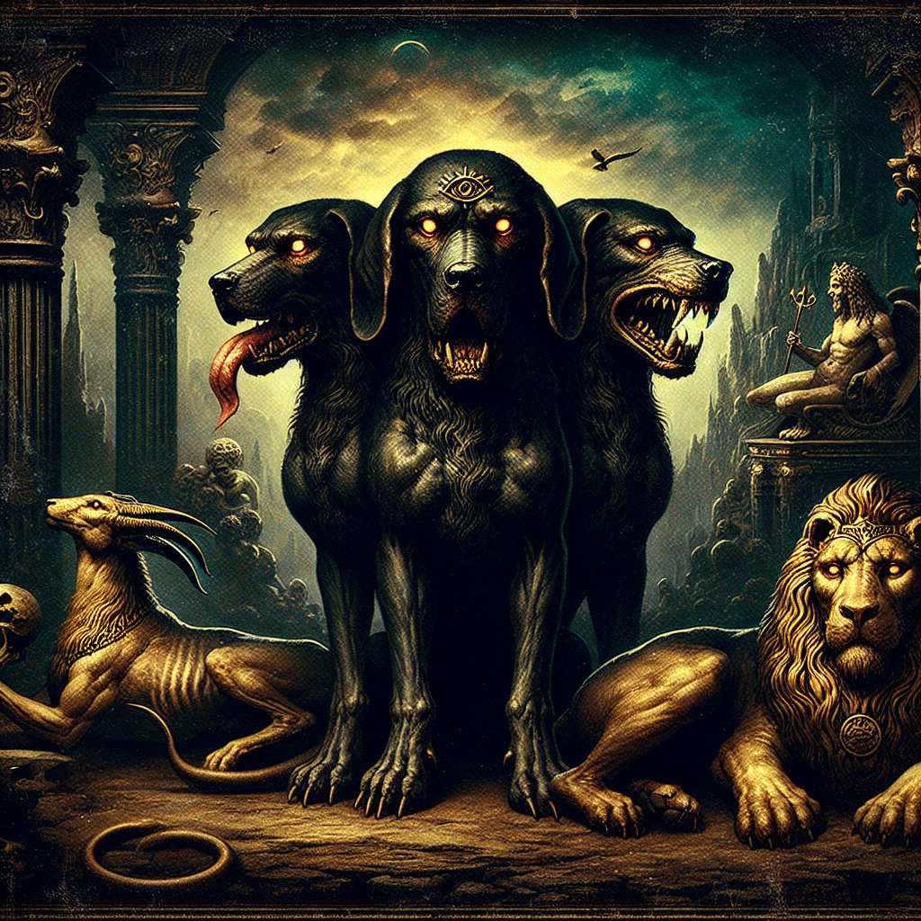 Plantilla de meme Cerberus, three headed hounds of hell, Neamen Lion, and The sphi