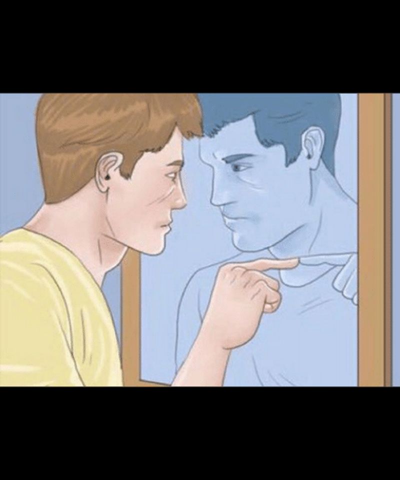 Plantilla de meme check yourself depressed guy pointing at himself mirror