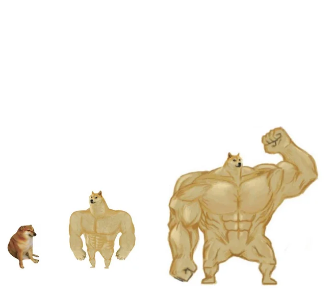 Template meme cheems, buff doge, ultra doge
