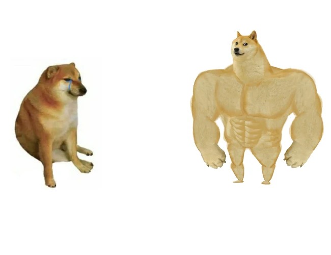 Plantilla de meme Cheems vs Buff Doge