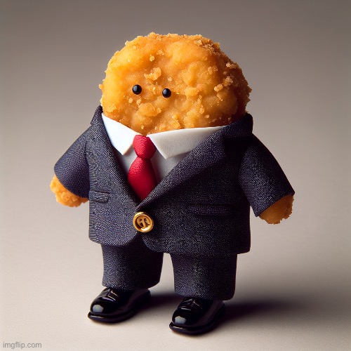 Plantilla de meme chicken nugget in a suit