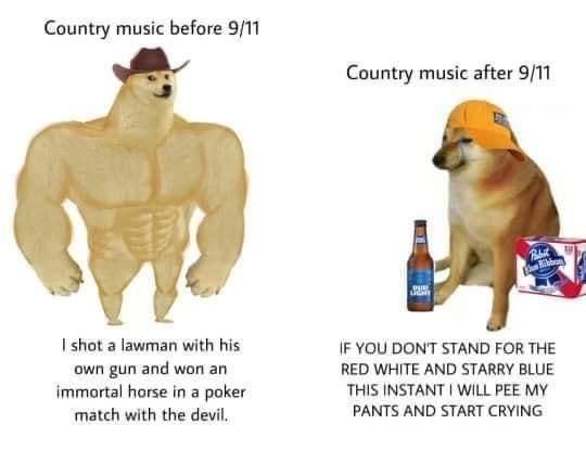 Template meme Country music before and after 9/11