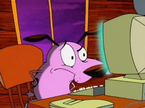 Template meme Courage the Cowardly Dog Confused at Computer