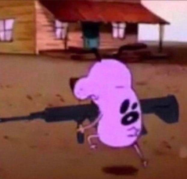Template meme Courage the Cowardly Dog with rifle