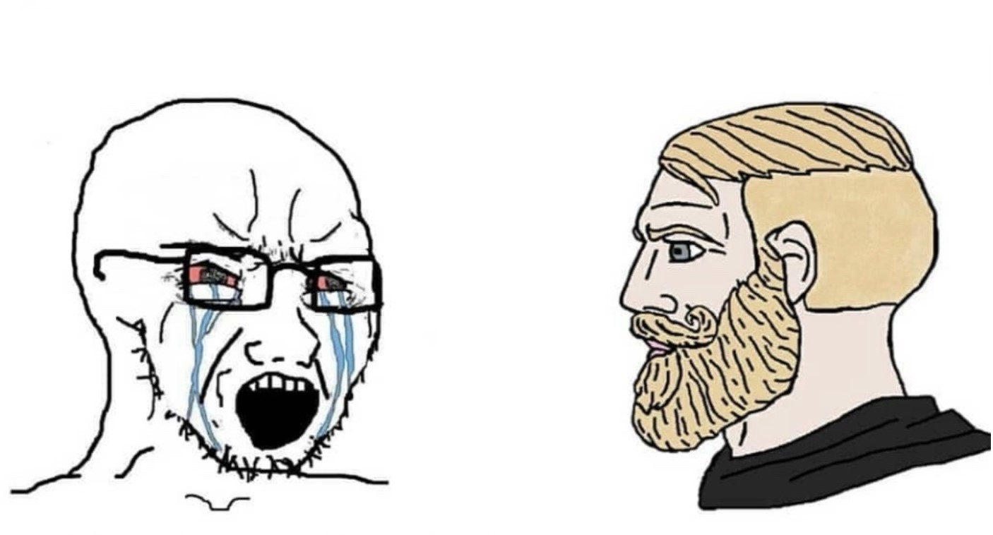 Plantilla de meme crying wojak vs chad