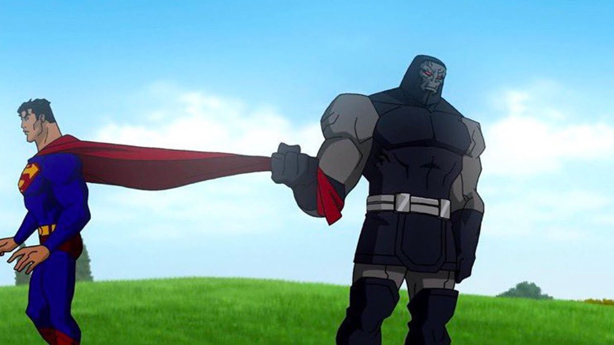 Plantilla de meme Darkseid pulling Superman cape