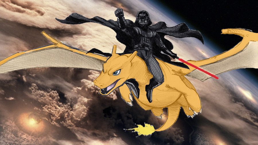 Plantilla de meme Darth Vader Riding Charizard