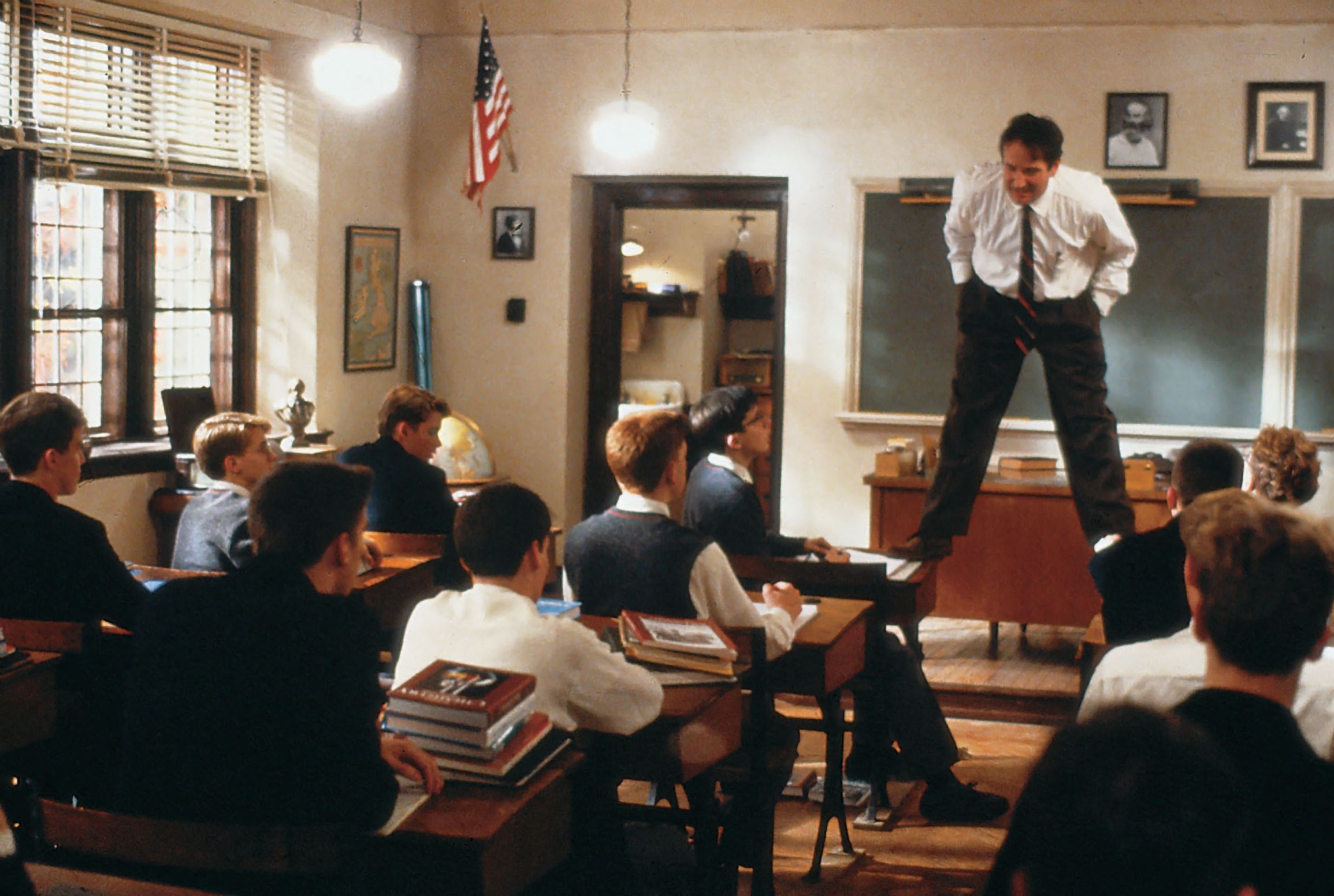 Template meme dead poets society teacher robin williams standing on desk in cl
