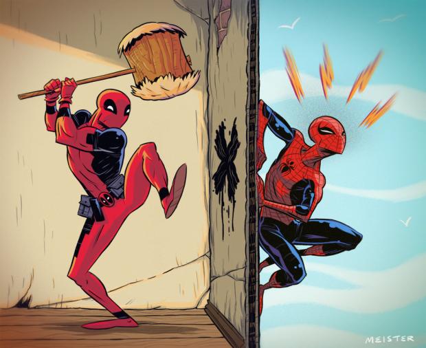 Plantilla de meme deadpool hammers spiderman