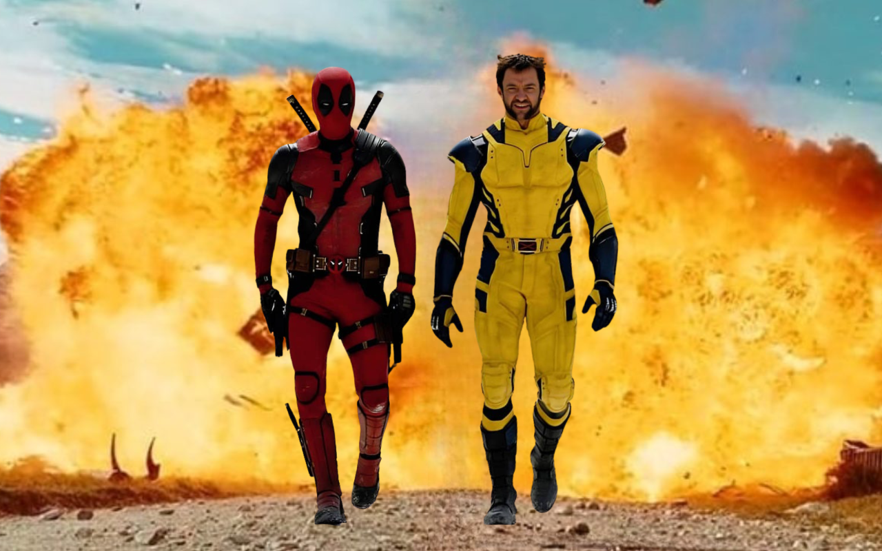 Plantilla de meme deadpool wolverine explosion