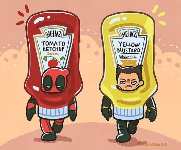 Plantilla de meme Deadpool & Wolverine Heinz Ketchup & Mustard Meme